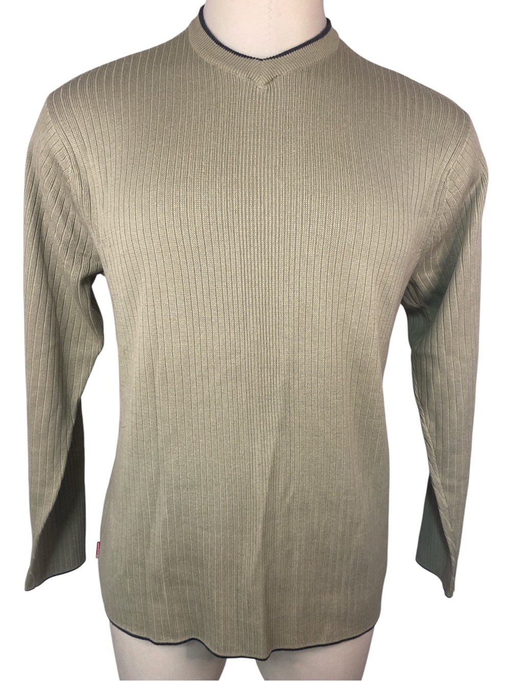 Quicksilver Men's Olive Ribbed V-Neck Sweater Large